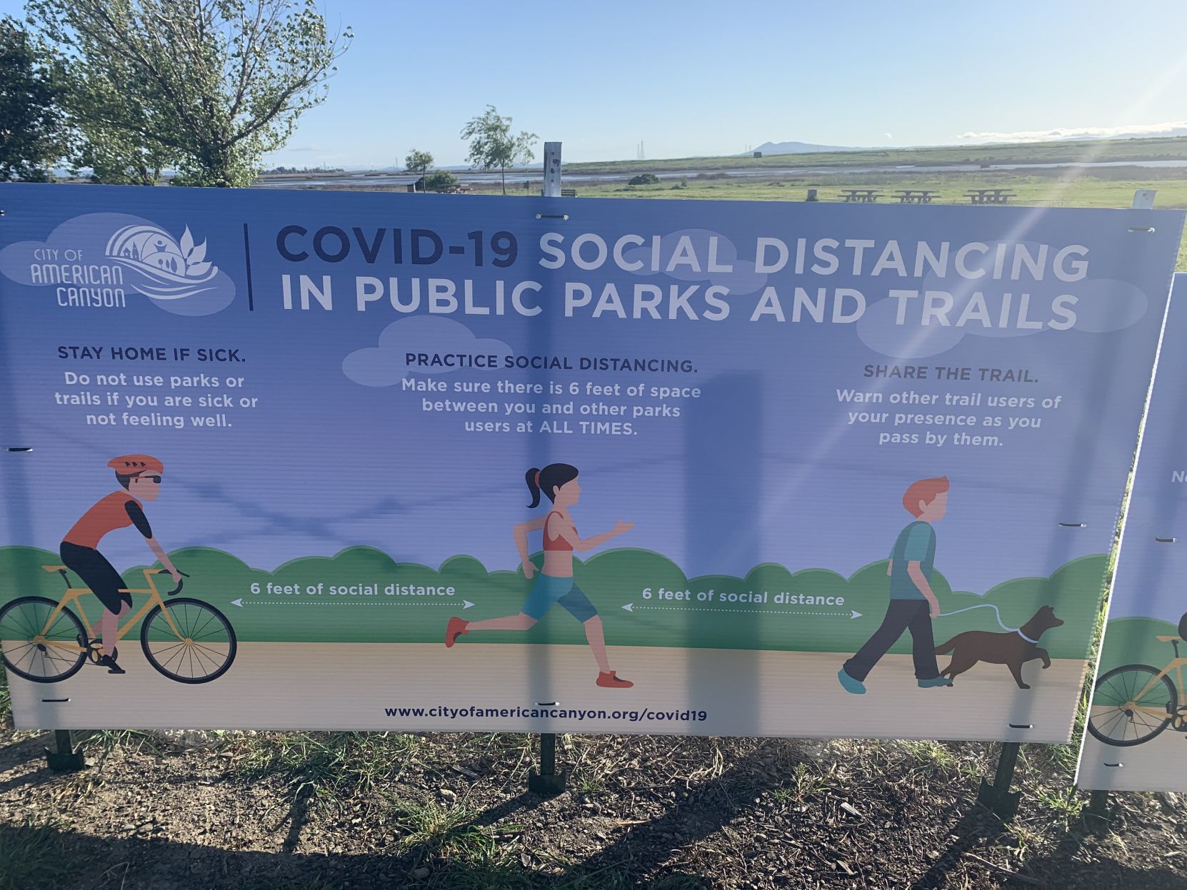 American Canyon park sign, social distancing